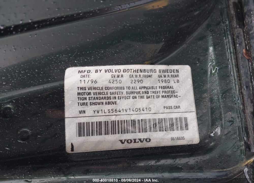 1997 VOLVO 850 GLT VIN: YV1LS5641V1405410