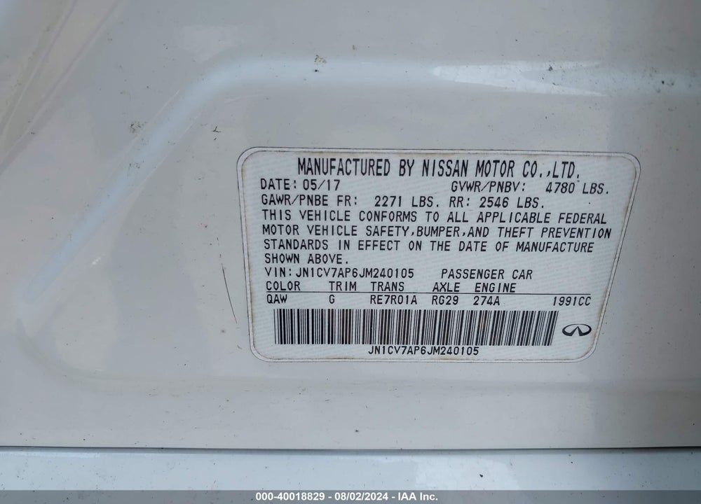 2018 INFINITI Q50 2.0T PURE VIN: JN1CV7AP6JM240105