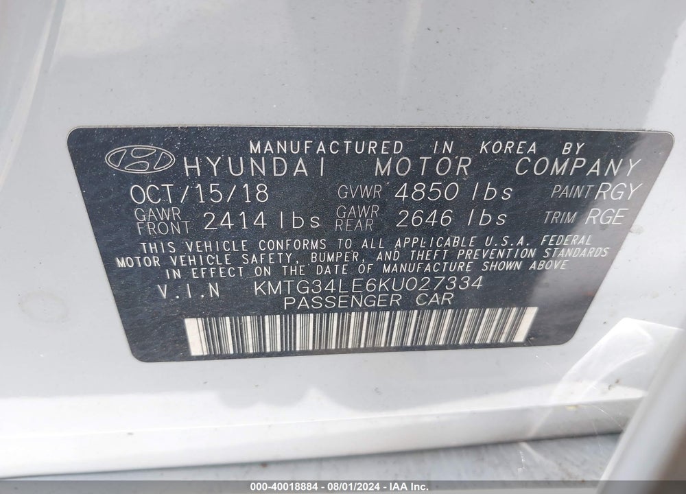 2019 GENESIS G70 3.3T ADVANCED VIN: KMTG34LE6KU027334