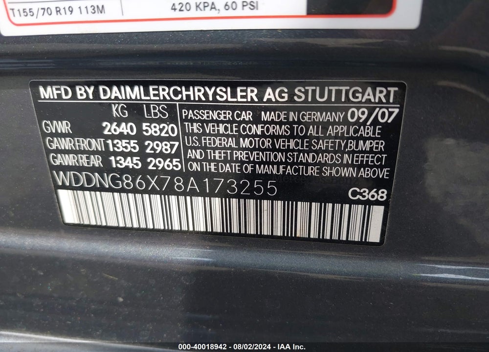 2008 MERCEDES-BENZ S 550 4MATIC VIN: WDDNG86X78A173255
