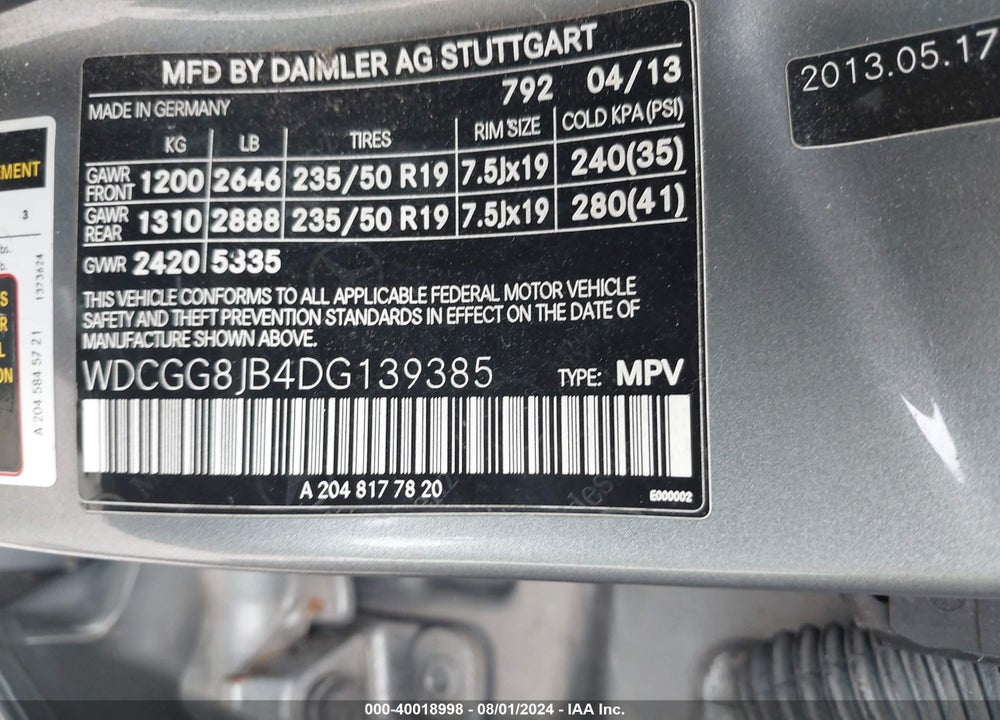 2013 MERCEDES-BENZ GLK 350 4MATIC VIN: WDCGG8JB4DG139385