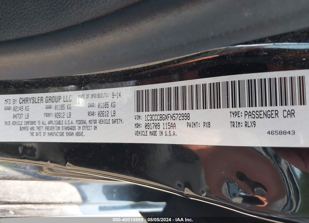 2015 CHRYSLER 200 S VIN: 1C3CCCBGXFN572998