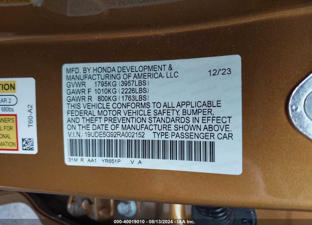 2024 ACURA INTEGRA TYPE S VIN: 19UDE5G92RA002152