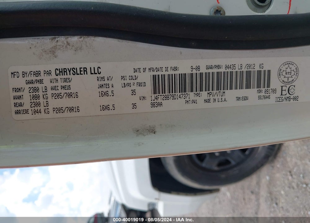 2009 JEEP PATRIOT SPORT/NORTH VIN: 1J4FT28B79D147371