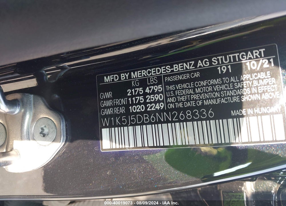 2022 MERCEDES-BENZ AMG CLA 45 4MATIC VIN: W1K5J5DB6NN268336