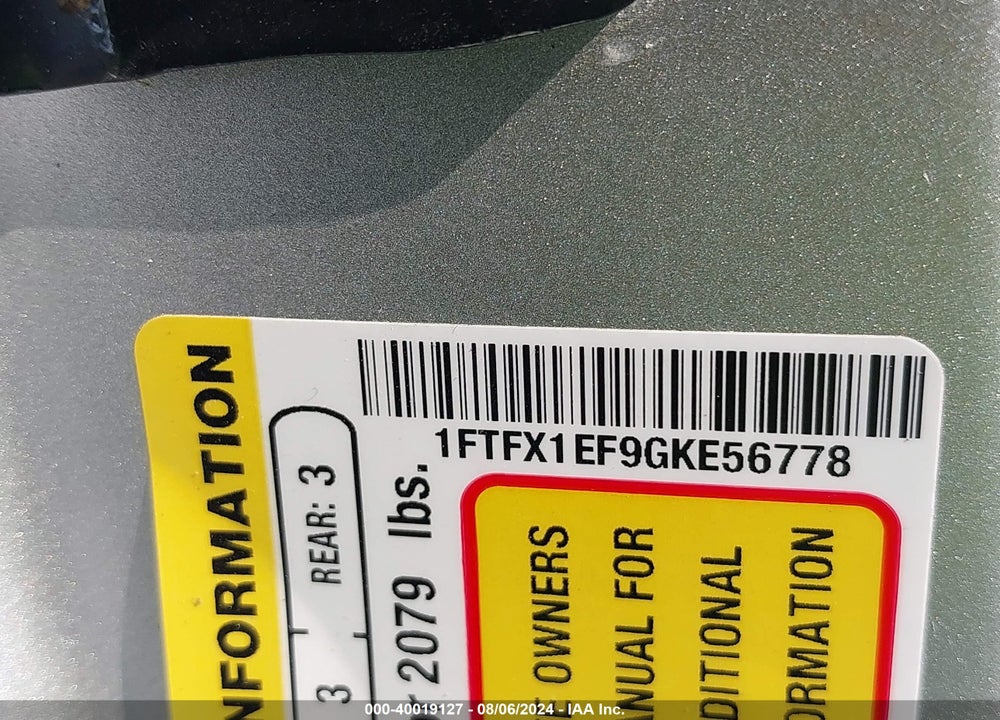 2016 FORD F-150 XL VIN: 1FTFX1EF9GKE56778