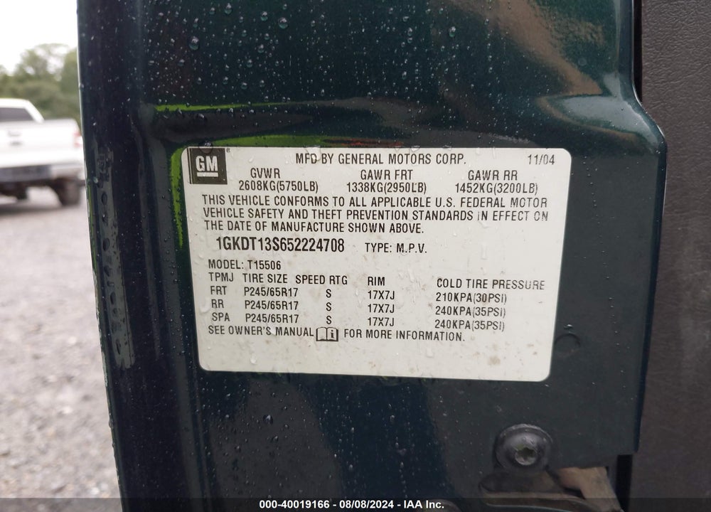 2005 GMC ENVOY VIN: 1GKDT13S652224708