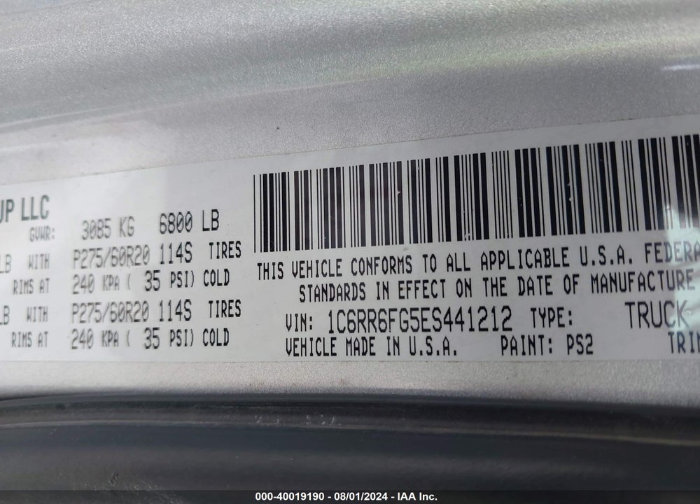 2014 RAM 1500 TRADESMAN VIN: 1C6RR6FG5ES441212