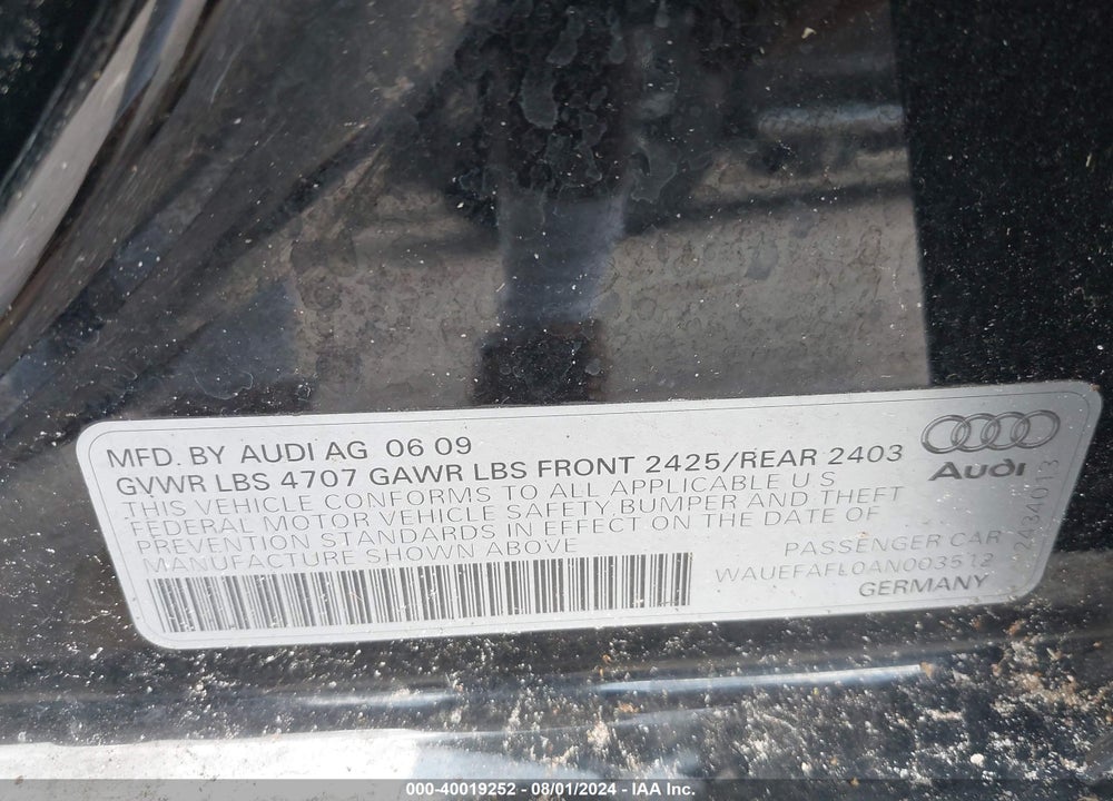 2010 AUDI A4 2.0T PREMIUM VIN: WAUEFAFL0AN003512