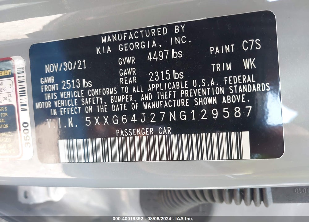 2022 KIA K5 GT LINE VIN: 5XXG64J27NG129587