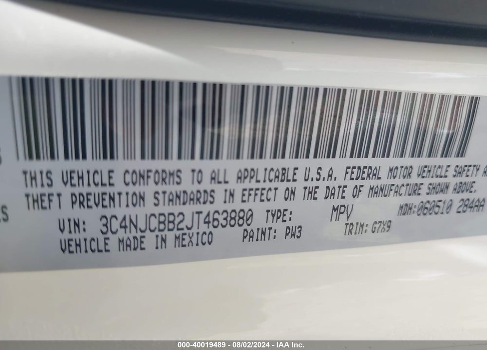 2018 JEEP COMPASS LATITUDE FWD VIN: 3C4NJCBB2JT463880