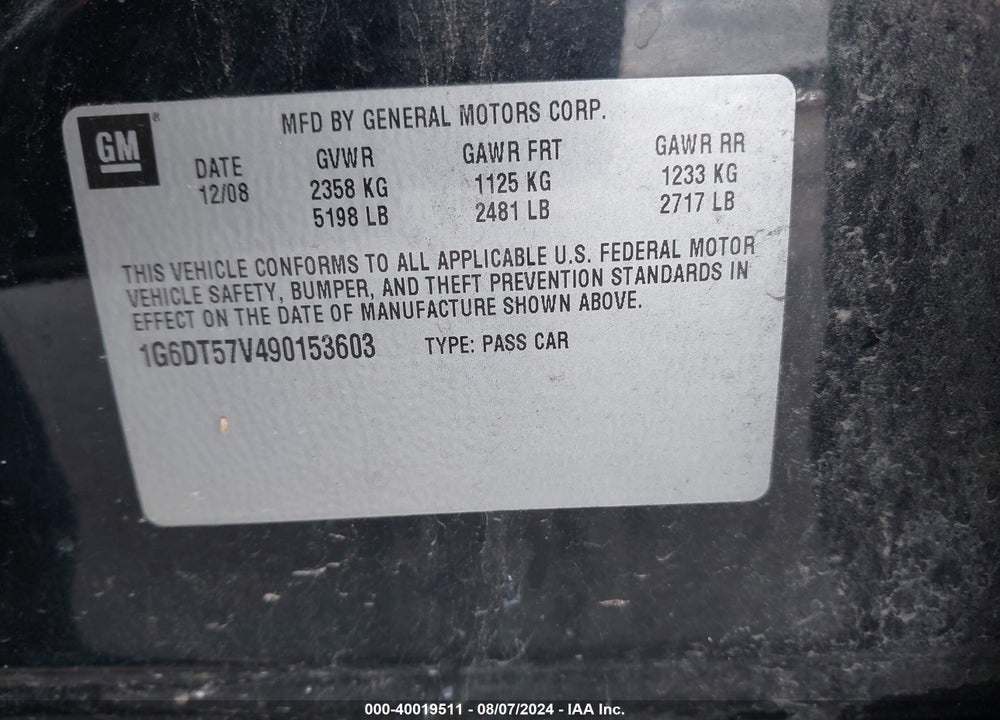 2009 CADILLAC CTS VIN: 1G6DT57V490153603