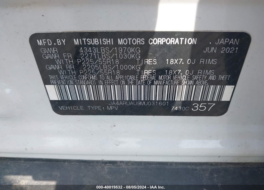 2021 MITSUBISHI OUTLANDER SPORT VIN: JA4ARUAU9MU031601