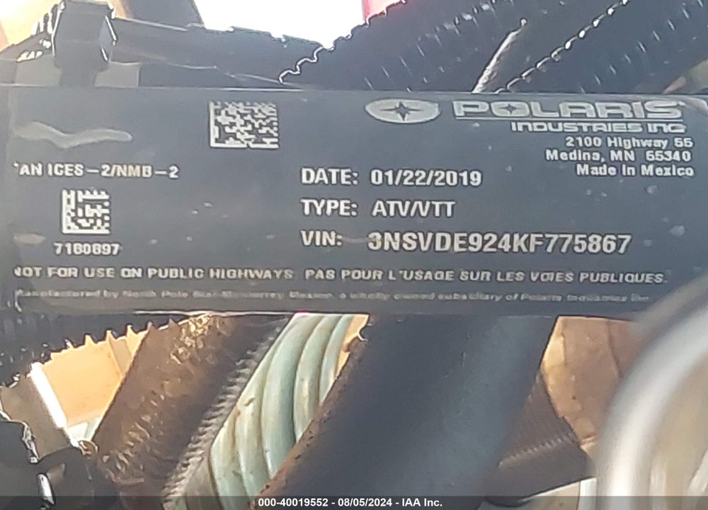 2019 POLARIS RZR XP TURBO EPS VIN: 3NSVDE924KF775867