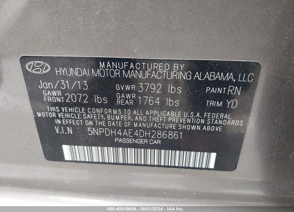 2013 HYUNDAI ELANTRA GLS VIN: 5NPDH4AE4DH286861