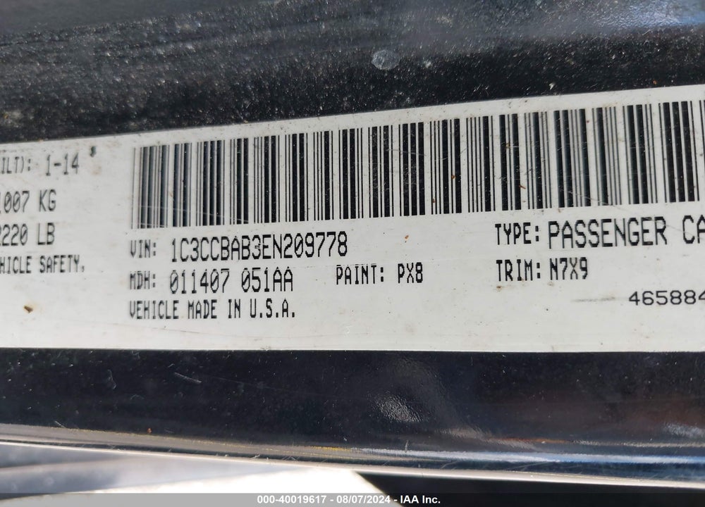 2014 CHRYSLER 200 LX VIN: 1C3CCBAB3EN209778