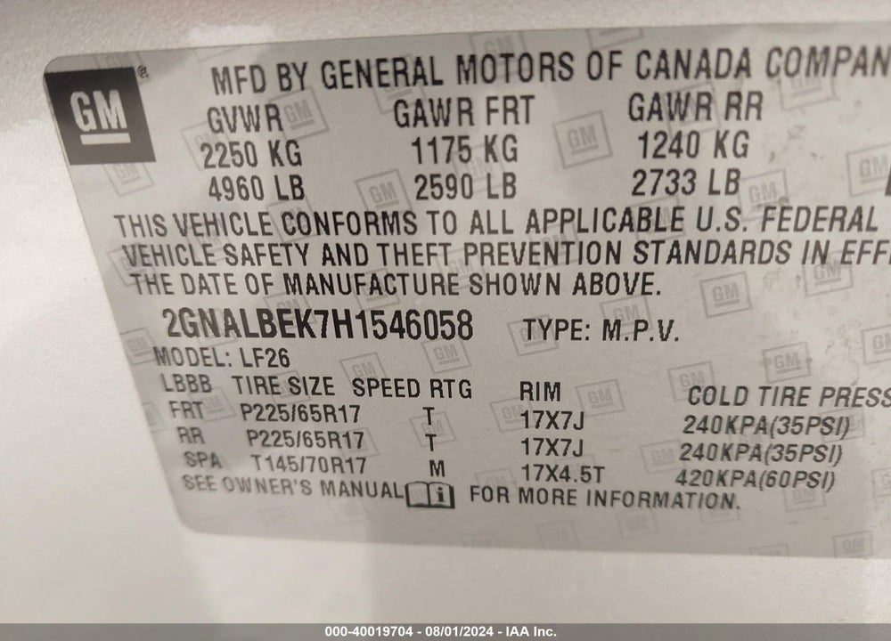 2017 CHEVROLET EQUINOX LS VIN: 2GNALBEK7H1546058