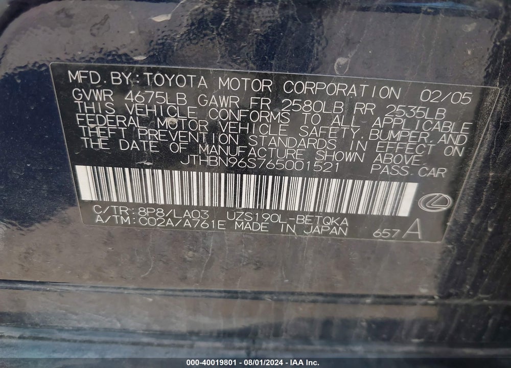 2006 LEXUS GS 430 VIN: JTHBN96S765001521