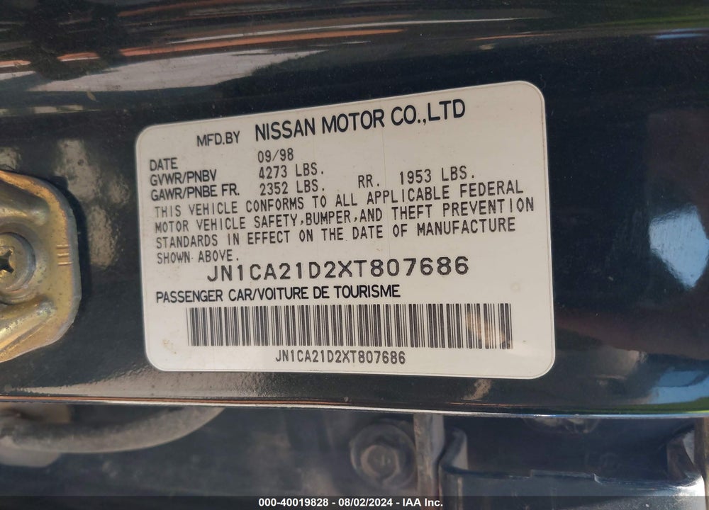 1999 NISSAN MAXIMA GLE/GXE/SE/SE-L VIN: JN1CA21D2XT807686