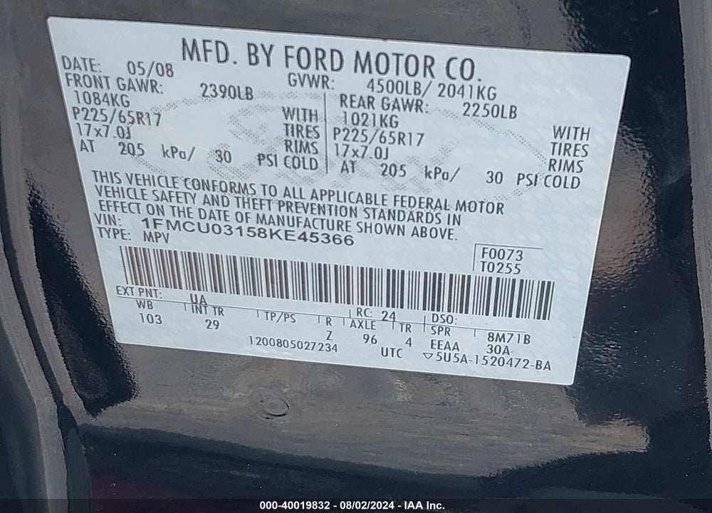 2011 FORD ESCAPE LIMITED VIN: 1FMCU0E71BKB96783