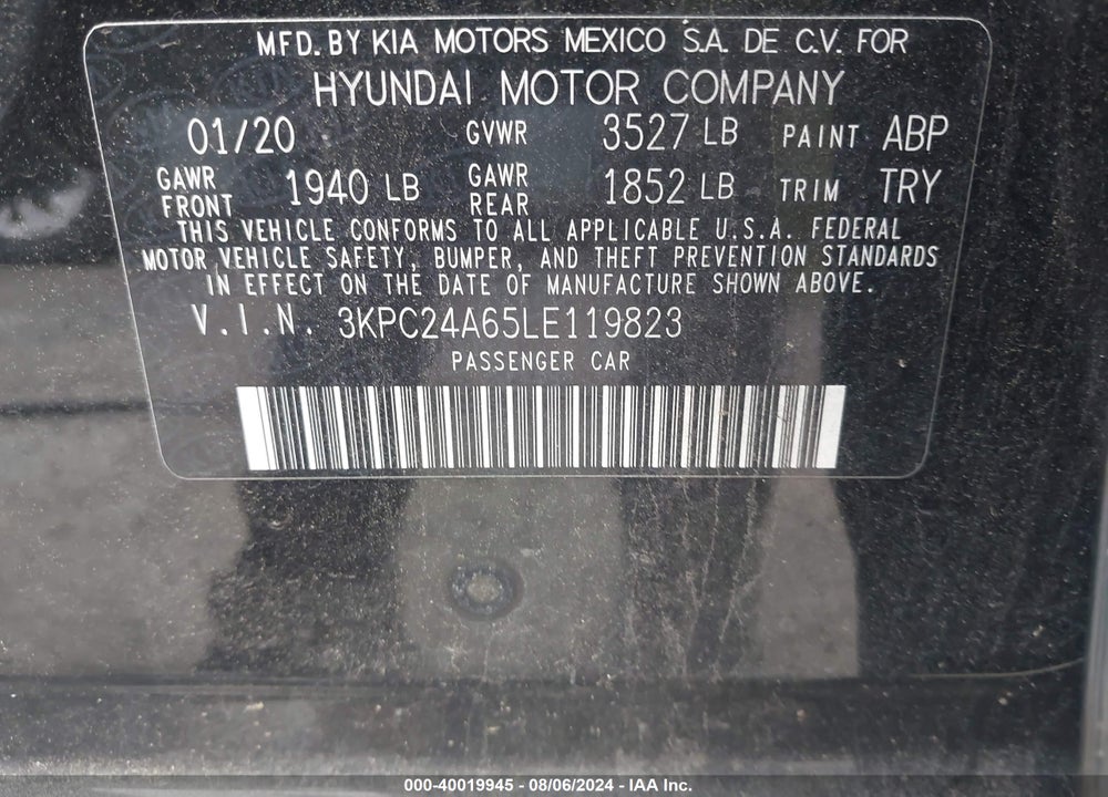 2020 HYUNDAI ACCENT SE VIN: 3KPC24A65LE119823