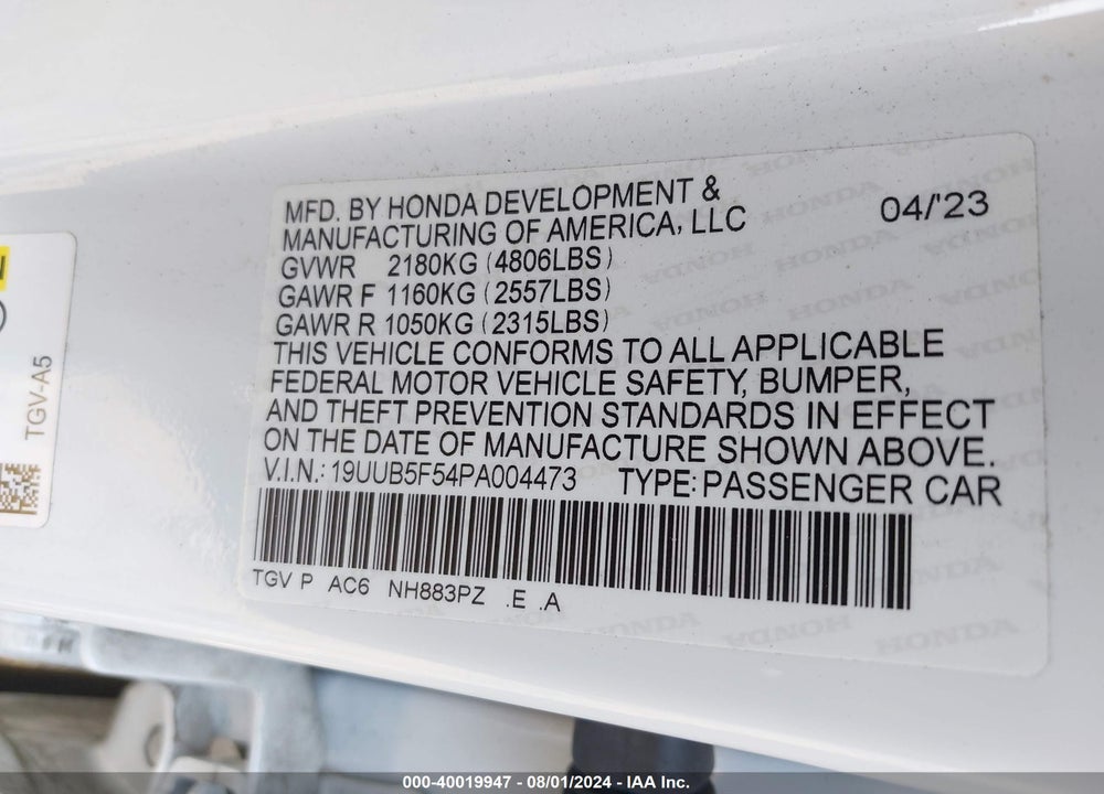 2023 ACURA TLX A-SPEC PACKAGE VIN: 19UUB5F54PA004473