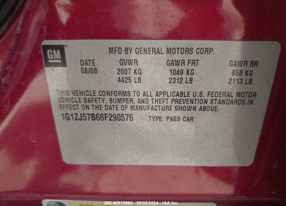 2008 CHEVROLET MALIBU VIN: 1G1ZJ57B68F290576