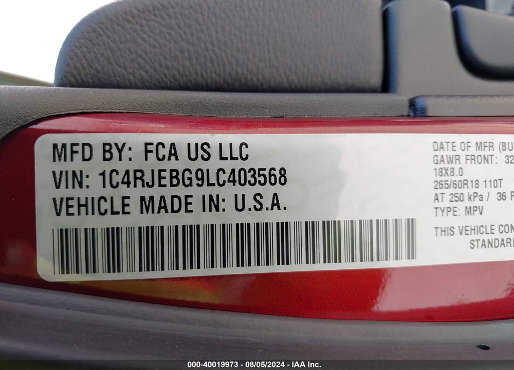 2020 JEEP GRAND CHEROKEE LIMITED 4X2 VIN: 1C4RJEBG9LC403568