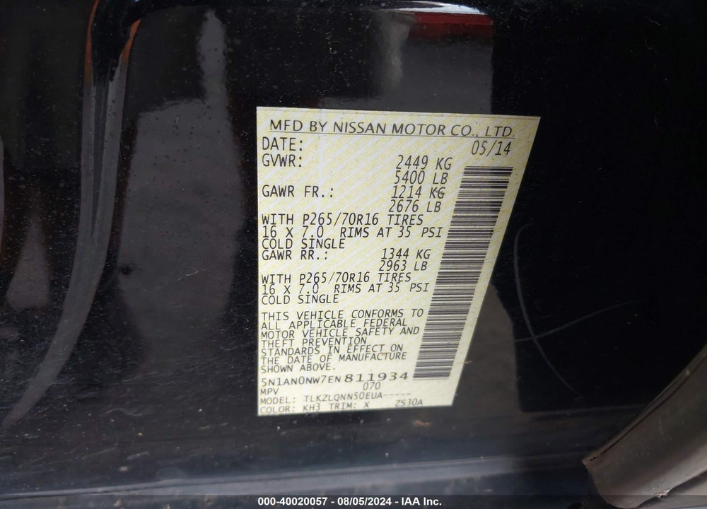 2014 NISSAN XTERRA PRO-4X/S/X VIN: 5N1AN0NW7EN811934