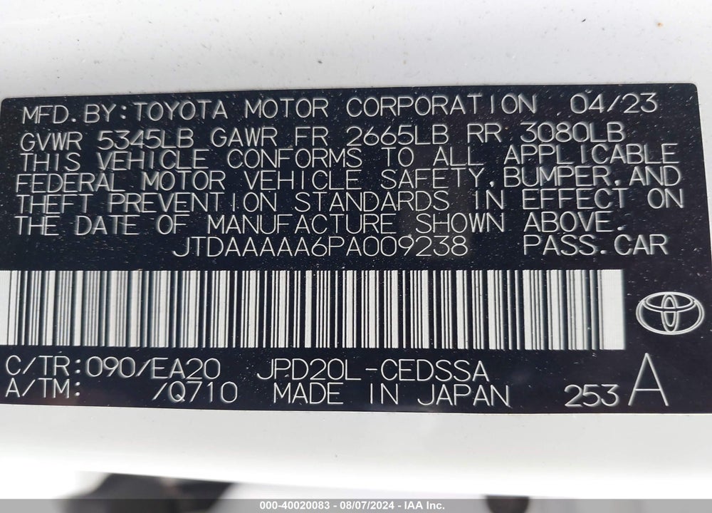 2023 TOYOTA MIRAI XLE VIN: JTDAAAAA6PA009238