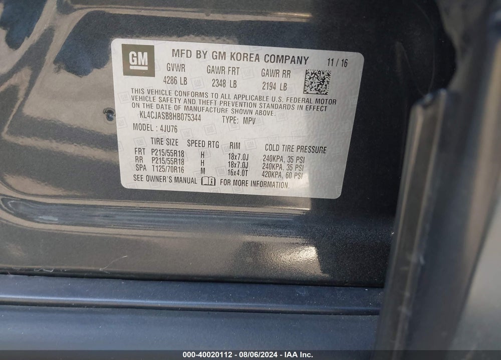 2017 BUICK ENCORE PREFERRED VIN: KL4CJASB8HB075344