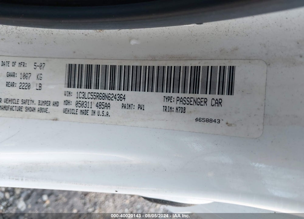2008 CHRYSLER SEBRING TOURING VIN: 1C3LC55R68N624364