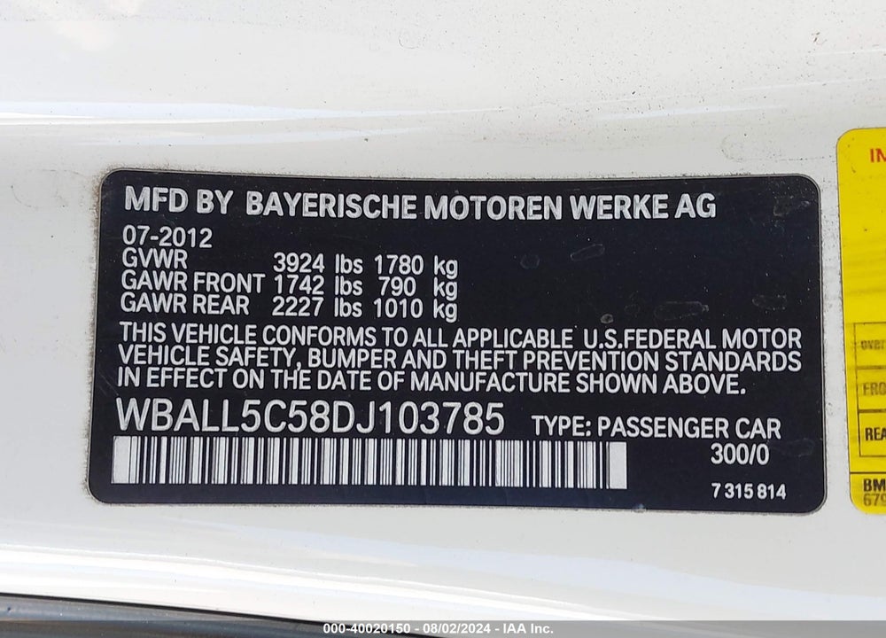 2013 BMW Z4 SDRIVE28I VIN: WBALL5C58DJ103785