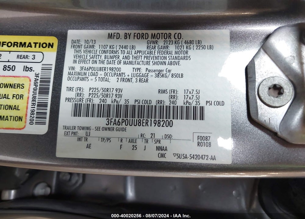 2014 FORD FUSION HYBRID S VIN: 3FA6P0UU8ER198200