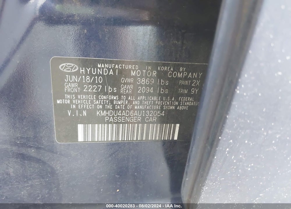 2010 HYUNDAI ELANTRA GLS VIN: KMHDU4AD6AU132054
