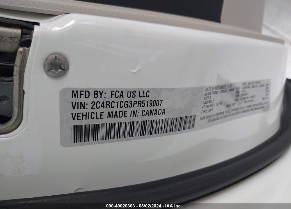 2023 CHRYSLER VOYAGER VIN: 2C4RC1CG3PR519007