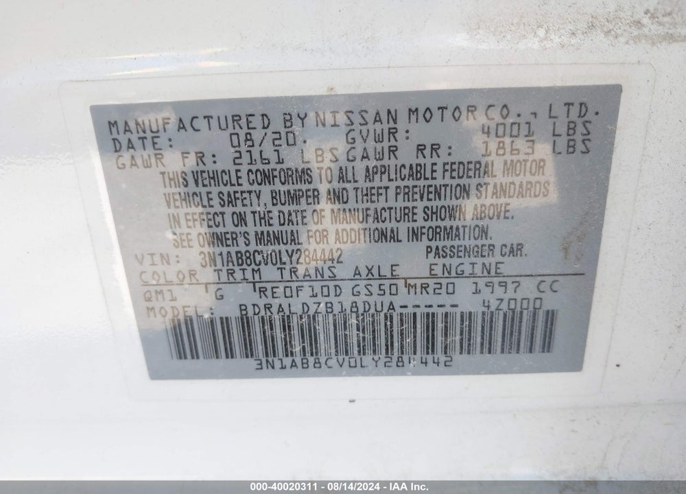 2020 NISSAN SENTRA SV XTRONIC CVT VIN: 3N1AB8CV0LY284442