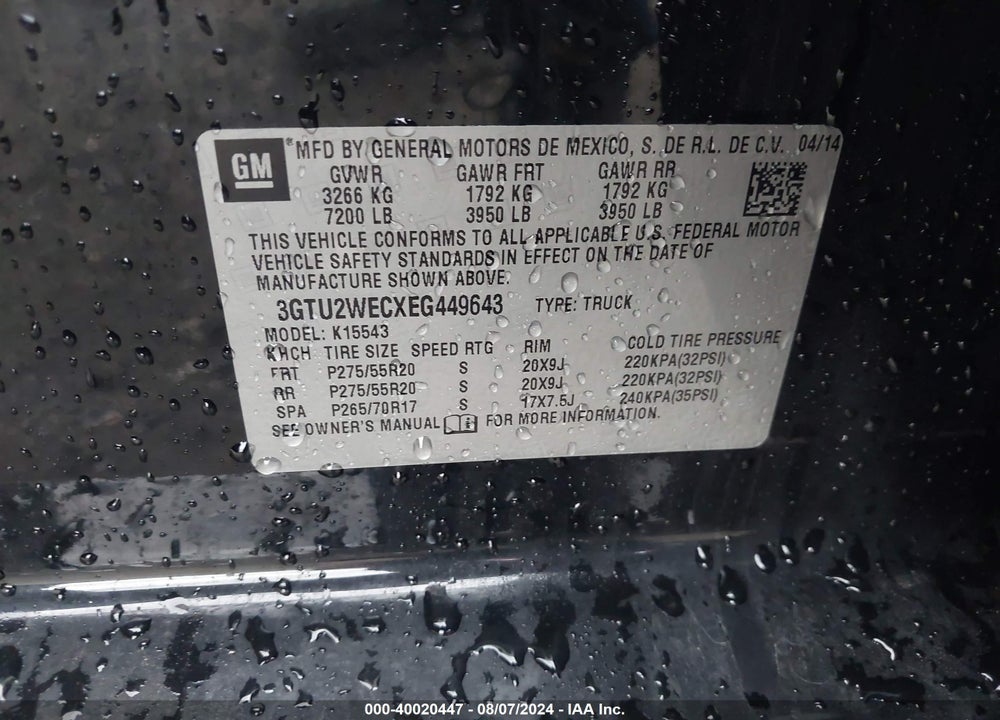2014 GMC SIERRA 1500 DENALI VIN: 3GTU2WECXEG449643