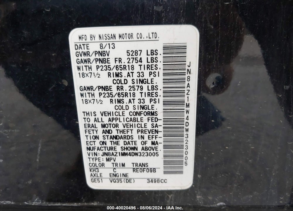 2013 NISSAN MURANO SL VIN: JN8AZ1MW4DW323005