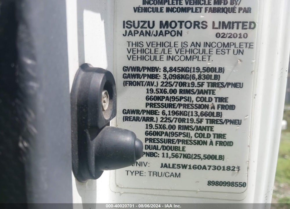 2010 ISUZU DSL REG VIN: JALE5W160A7301825