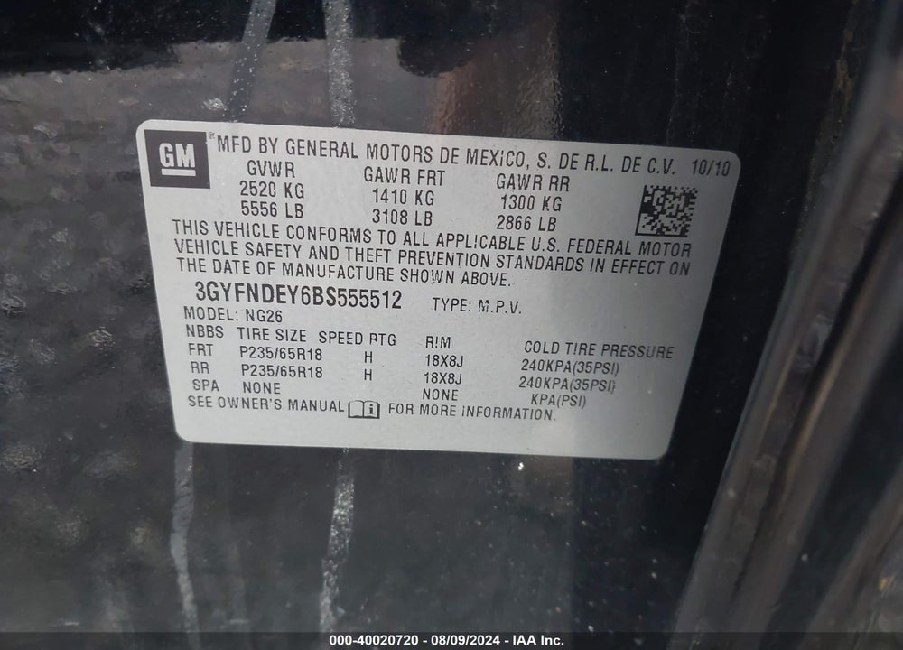 2011 CADILLAC SRX VIN: 3GYFNDEY6BS555512