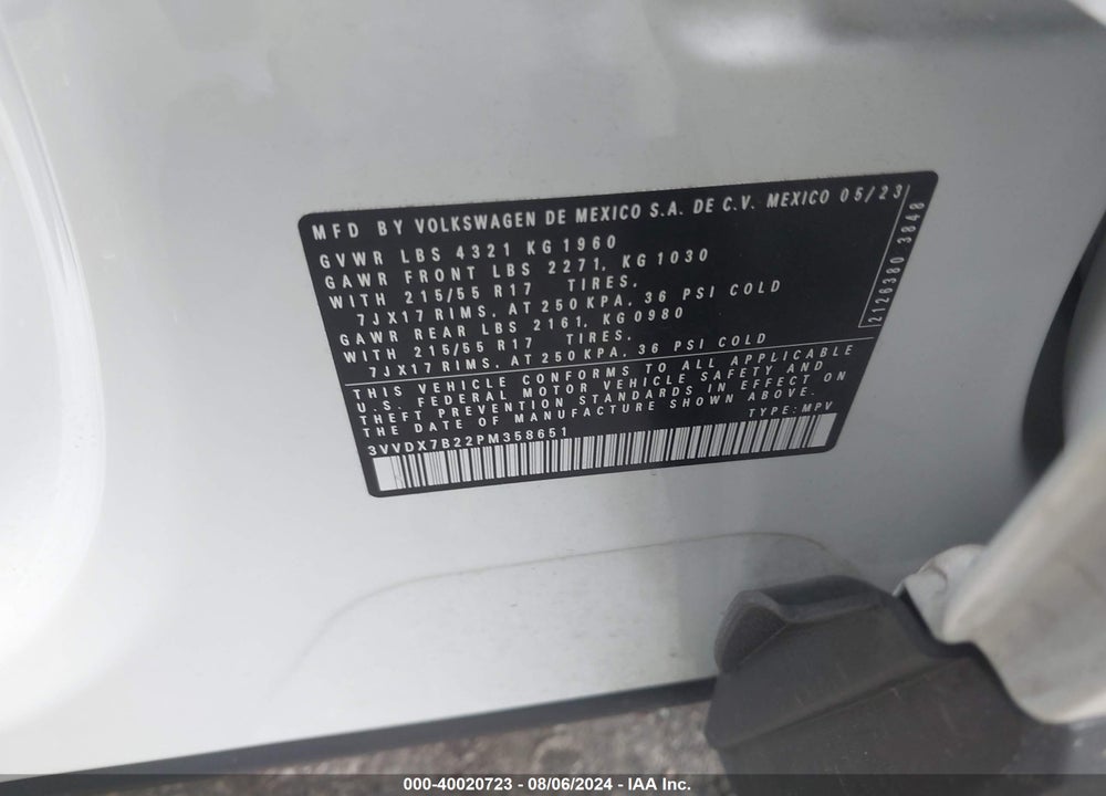 2023 VOLKSWAGEN TAOS 1.5T S VIN: 3VVDX7B22PM358651