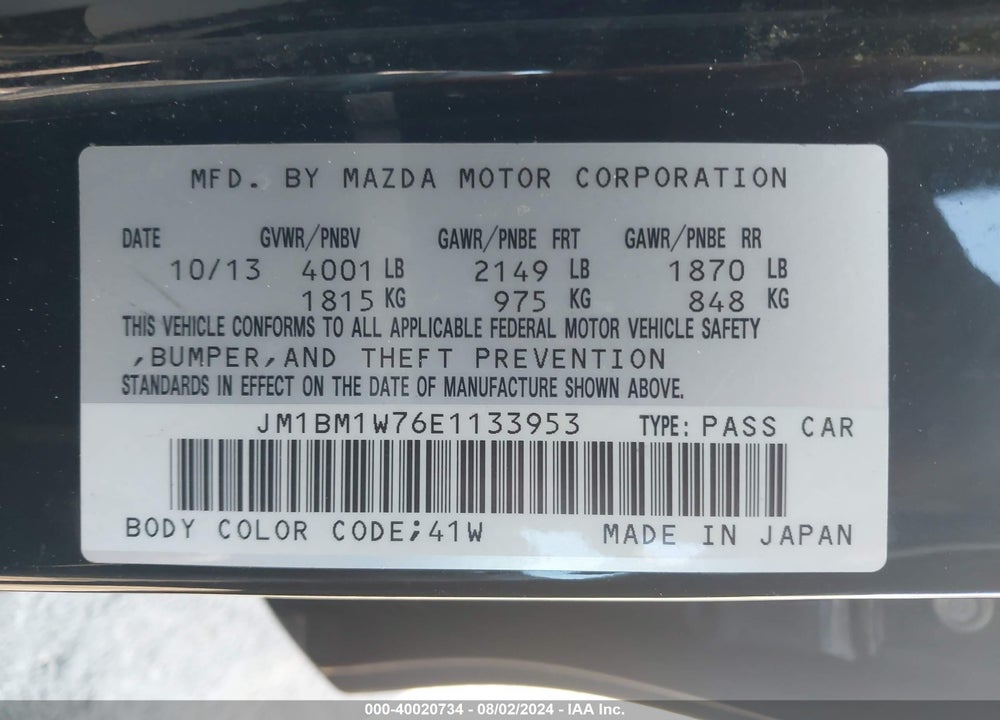 2014 MAZDA 3 I GRAND TOURING VIN: JM1BM1W76E1133953