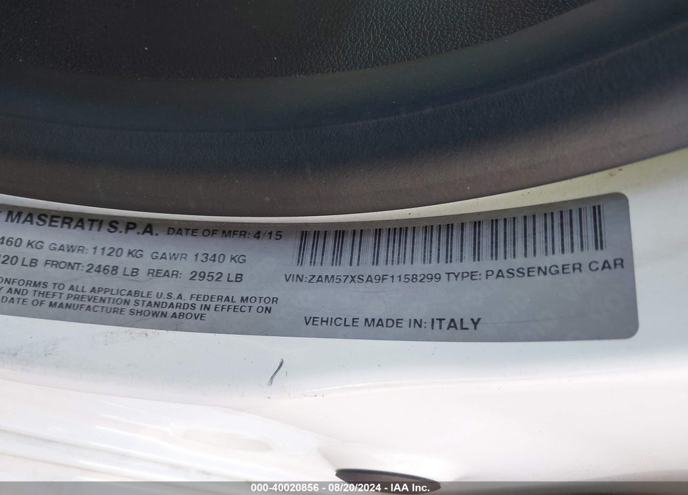2015 MASERATI GHIBLI VIN: ZAM57XSA9F1158299