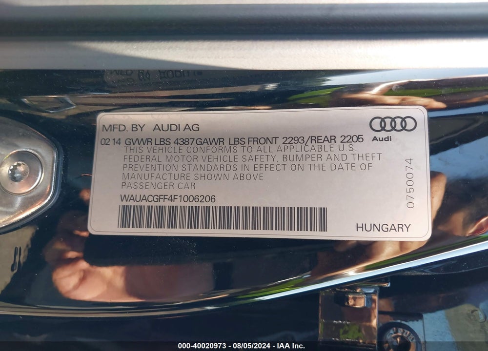 2015 AUDI A3 1.8T PREMIUM VIN: WAUACGFF4F1006206