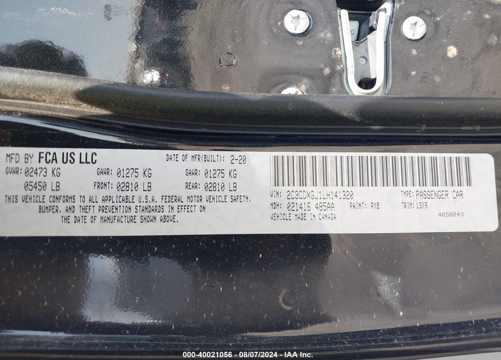 2020 DODGE CHARGER SCAT PACK RWD VIN: 2C3CDXGJ1LH141320