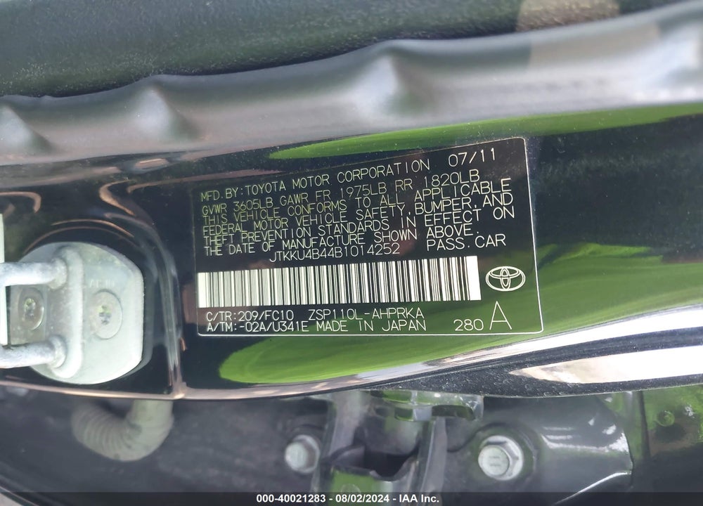 2011 SCION XD VIN: JTKKU4B44B1014252