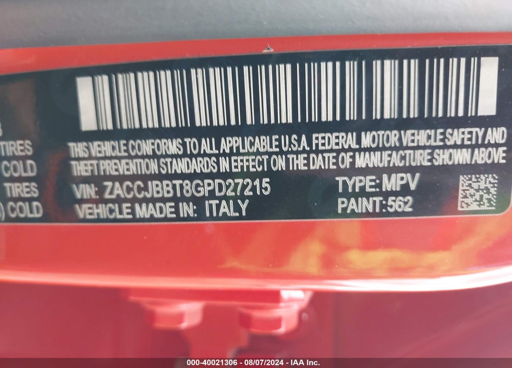 2016 JEEP RENEGADE LATITUDE VIN: ZACCJBBT8GPD27215