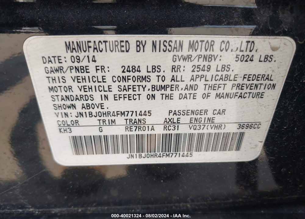2015 INFINITI QX50 JOURNEY VIN: JN1BJ0HR4FM771445