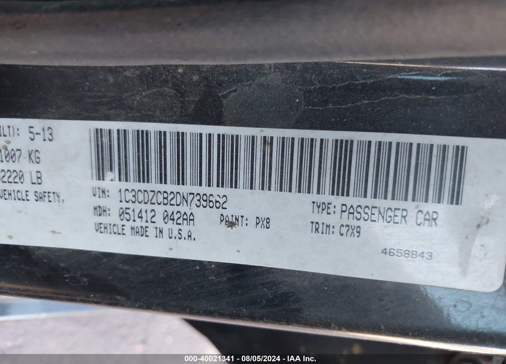2013 DODGE AVENGER SXT VIN: 1C3CDZCB2DN739662